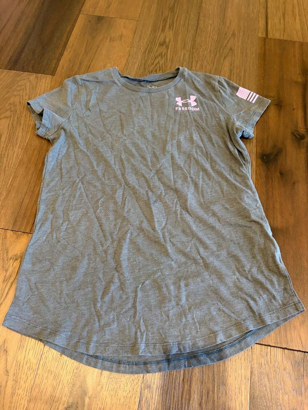 Under Armour Freedom Flag T-Shirt Size YLG Grey Pink